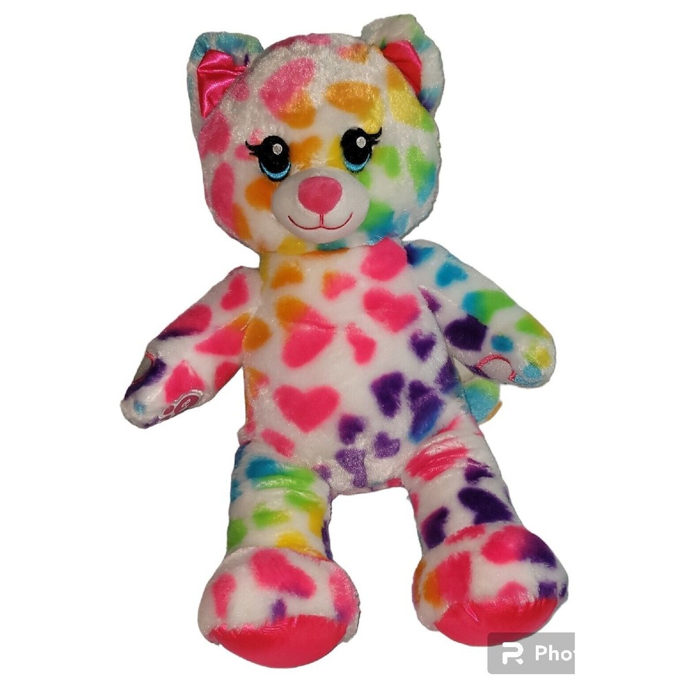 Build A Bear BAB Multicolored Rainbow Hearts Kitty Cat 16” Stuffed D1 Plush